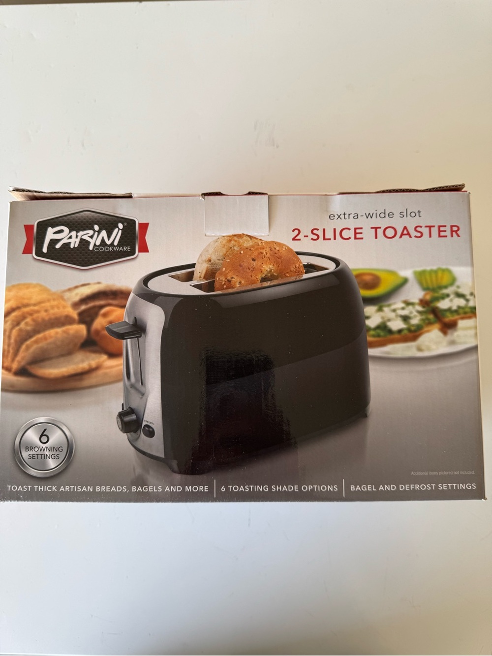 Parini 2-Slice Toaster in Black - Extra-Wide Slots & 6 Browning Settings